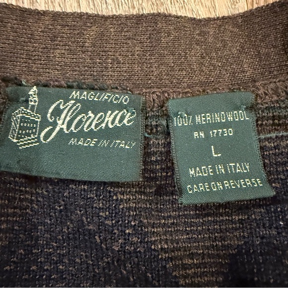 Vtg Italian Brown Argyle Wool Blend V-Neck Cardigan Grandpa Menswear Sweater L - Picture 5 of 8